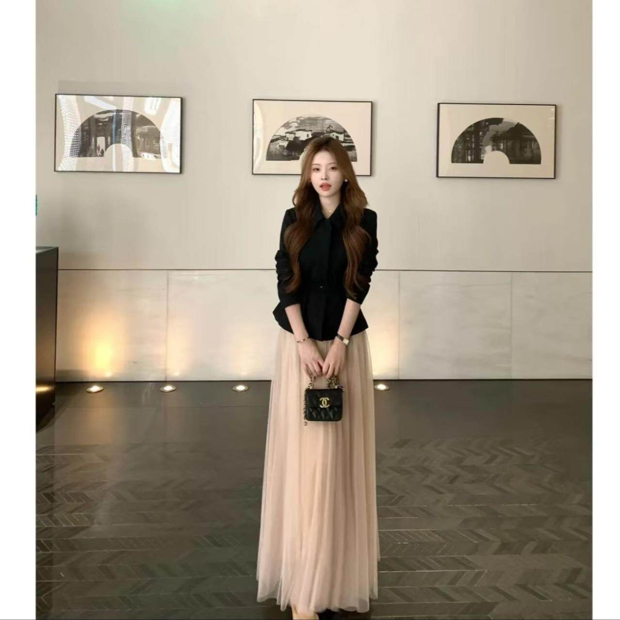 JOYIASS巨好看的韩系穿搭套装女秋冬高级感小香风西装外套网纱半