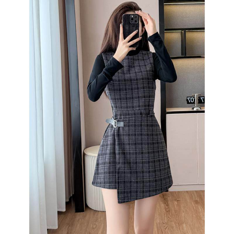 JOYIASS巨好看的早秋背心连衣裙高级感两件套女秋冬覆古格纹韩系