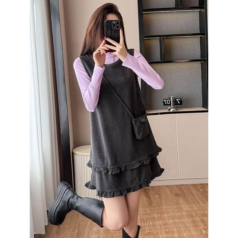 JOYIASS温柔富家千金感穿搭套装裙女秋冬小个子T恤打底衫背心裙子