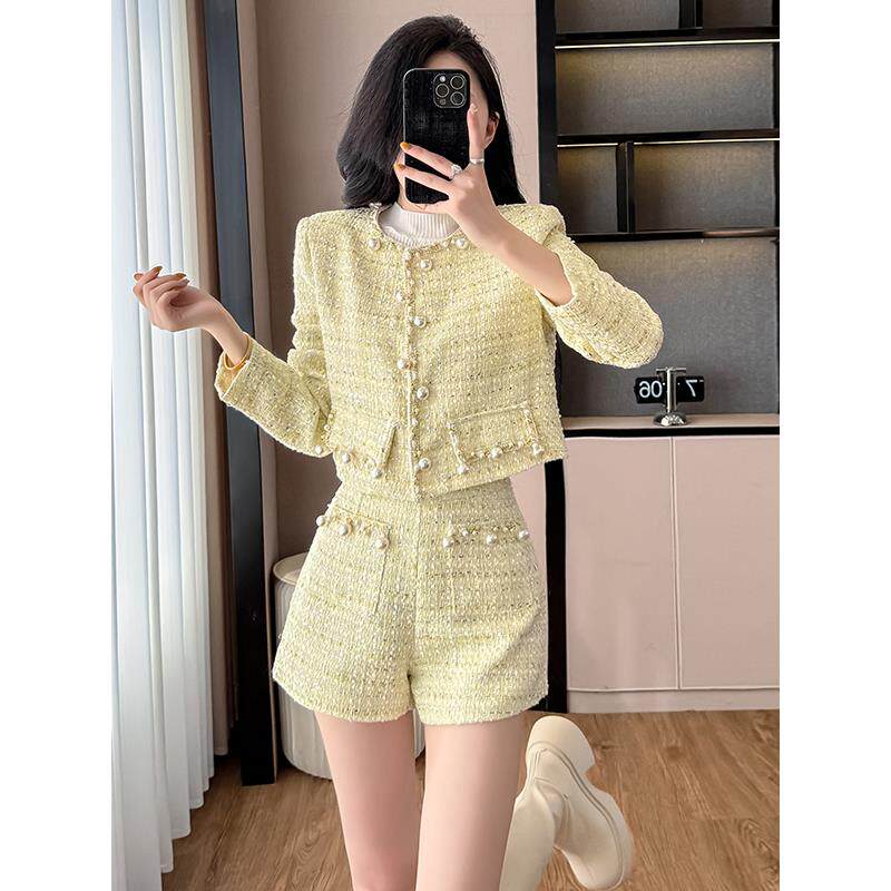 JOYIASS高级感千金感亮丝短外套女秋冬套装裙重工设计韩系穿搭两