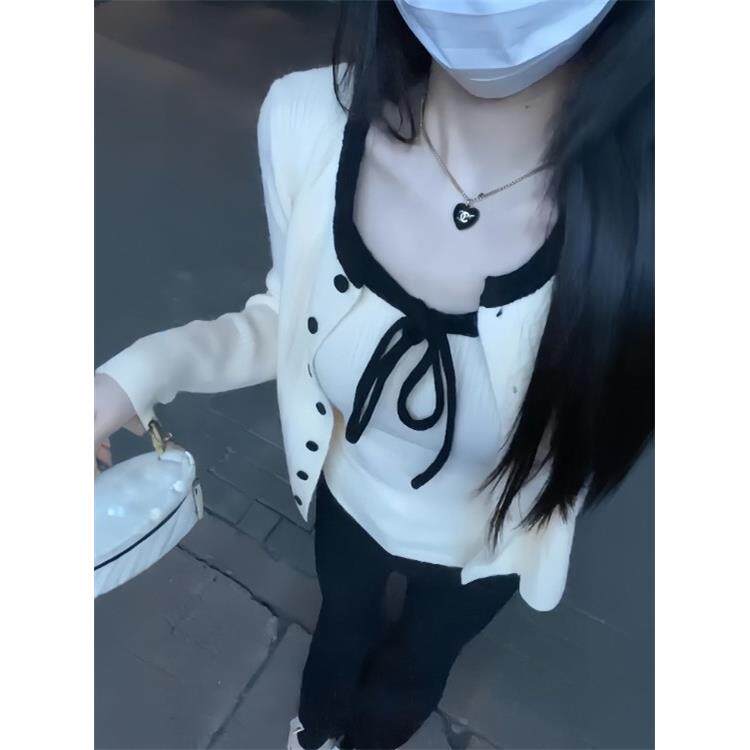 JOYIASS韩系长袖针织开衫配吊带牛仔裤女秋季毛衣外套外搭上衣氛