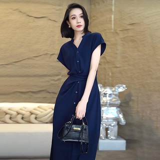 RIERA高级感复古红色v领连衣裙女2025年夏季新款法式轻熟风收腰衬