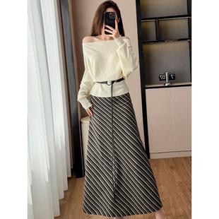 JOYIASS韩系穿搭巨好看的咖色套装连衣裙女秋冬长袖针织上衣半身