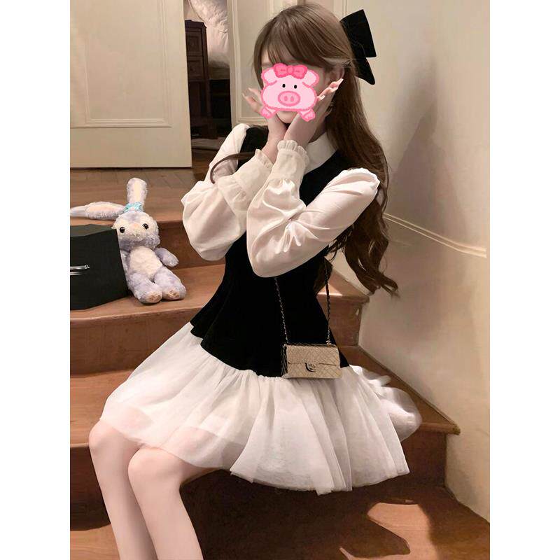 JOYIASSmiu系千金感丝绒叠穿连衣裙女秋冬无袖背心裙衬衫早秋穿搭