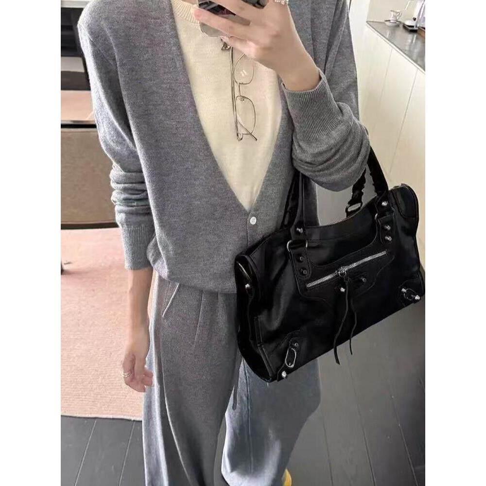 JOYIASS休闲慵懒时尚套装女秋冬假两件针织上衣长袖毛衣高腰阔腿