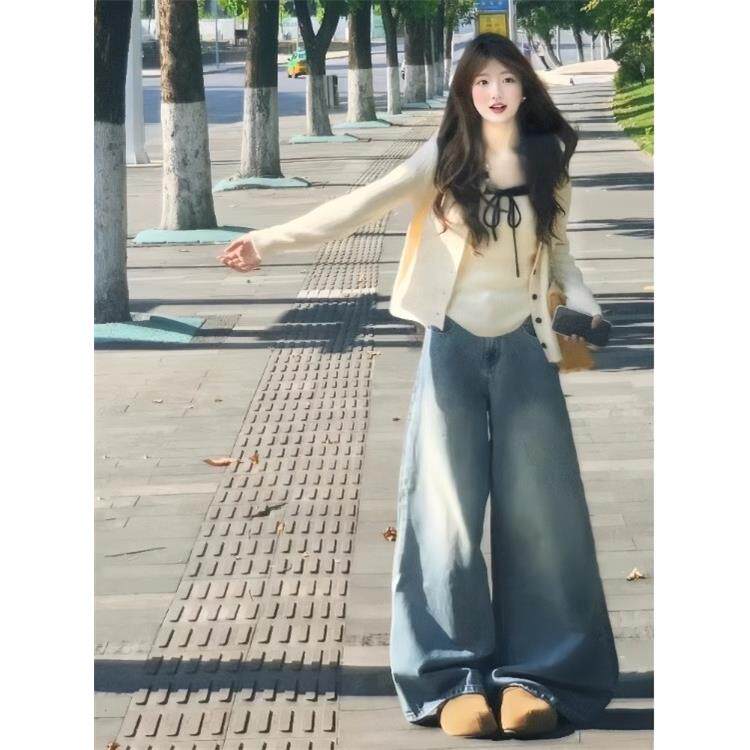 JOYIASS韩系针织开衫配吊带牛仔裤时尚两件套女秋冬氛围感穿搭oot