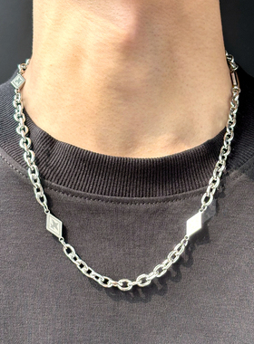 王嘉尔同款拼接卫衣钛钢项链