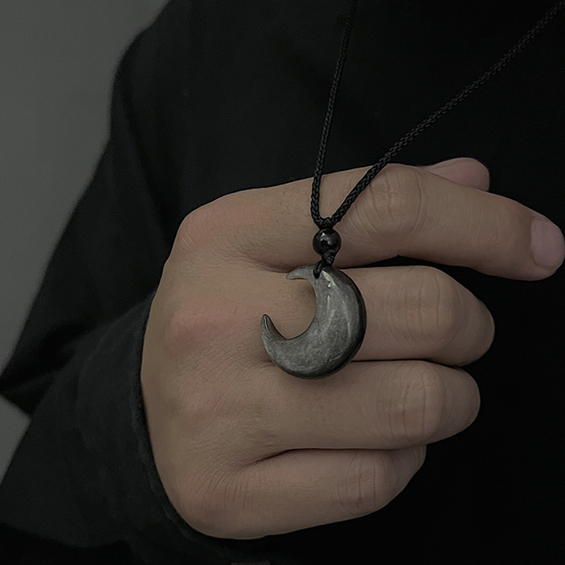 银耀石月牙吊坠项链男设计感小众颈链高级感编织绳个性时尚锁骨链
