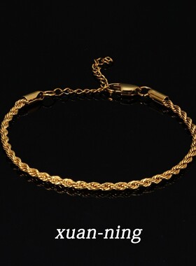 宣宁小众轻奢金色编织麻花手链