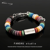 彩色火山石手链男生高级感嘻哈小众钛钢珠子情侣手环饰品手串男款