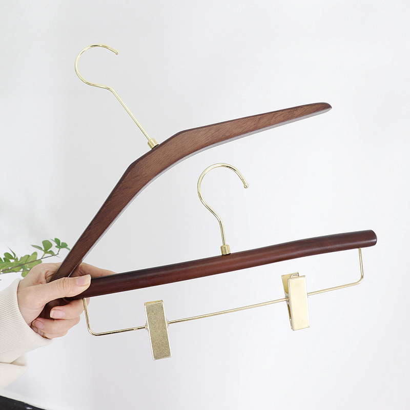 黑胡桃木色实木木质衣架家用无痕服装店专用衣撑酒店衣挂裤夹挂撑