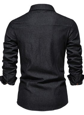 Men's fitted vintage denim shirt    男士修身复古长袖牛仔衬衣