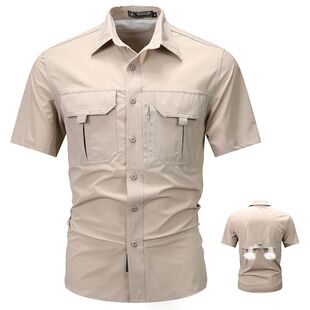 男士透气速干工装口袋短袖衬衫上衣Outdoor Quick Dry Shirt Men
