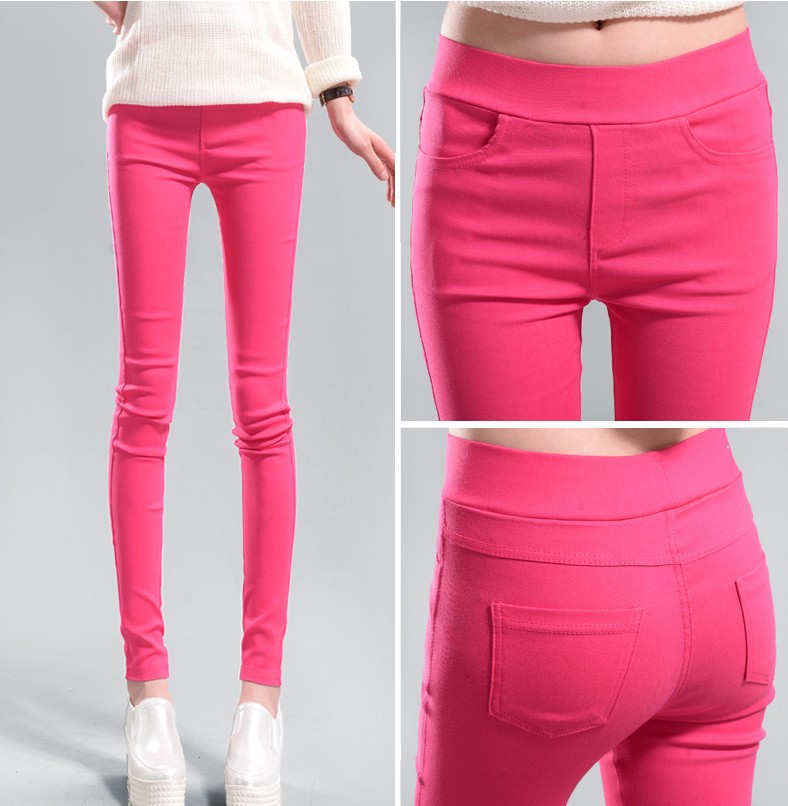 女士松紧腰糖果色铅笔裤Elastic Waist Mid Stretch Pencil Pants 女装/女士精品 休闲裤 原图主图