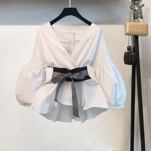 Versatile Care Goddess Fan Shirt百搭泡泡袖小心机女神范衬衫夏