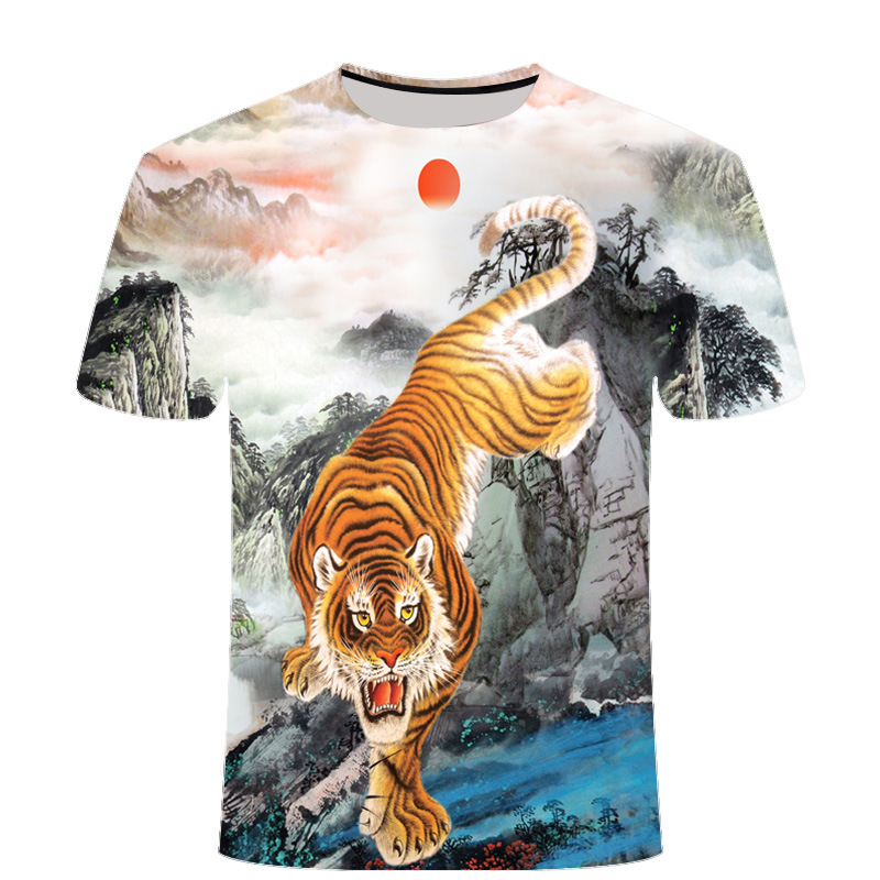 猛虎下山3d数码印花短袖T恤