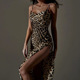 print backless high 豹纹露背高开叉连衣长裙Leopard slit dress