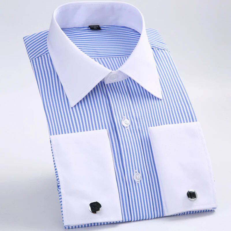 法式袖扣宽松商务男士衬衫上衣White French Cuff Dress Shirt