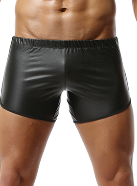 男士黑色内裤PU皮平角裤