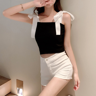 Knit Bow Camisole街头蝴蝶结系带针织吊带背心 Versatile Ladies