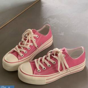 旺仔是条狗4色经典款~复古厚底百搭帆布鞋女休闲板鞋子学生ins