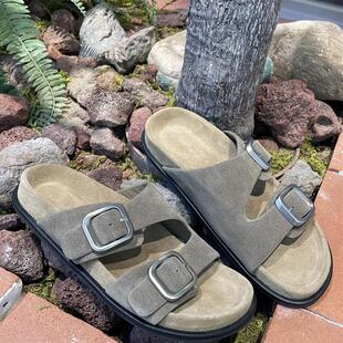 圆头露趾一字拖软底外穿凉拖鞋 双扣带勃肯鞋 女 2025年新款 牛皮版