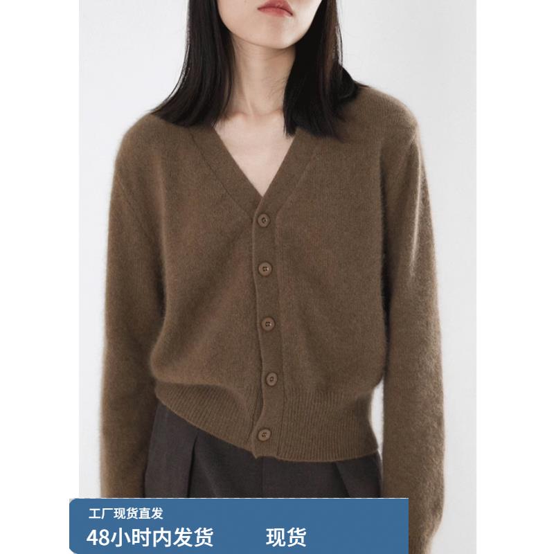 穿不腻系列~气质V领纯羊绒开衫秋冬宽松长袖针织衫毛衣羊毛外套