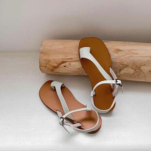 外穿2024新款 百搭平底休闲凉鞋 真皮沙滩夹趾罗马凉拖 韩版 羊皮版