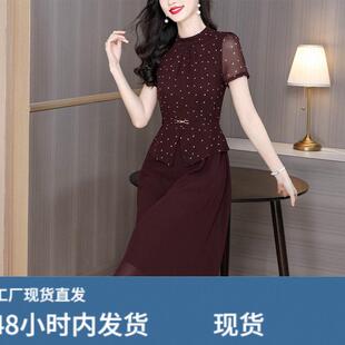 假两件洋装女士2026新款中年妈妈夏装端庄大气减龄波点雪纺裙子