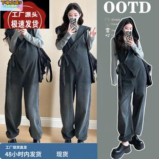 孕妇装春装套装2025新款牛仔背带裤显瘦小个子高级感穿搭孕妇裤