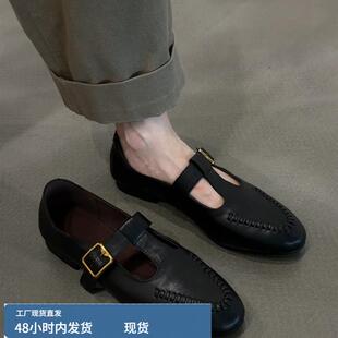 通勤珍鞋 巨好穿 法式 英伦风圆头浅口单鞋 女 覆古丁字带低跟小皮鞋