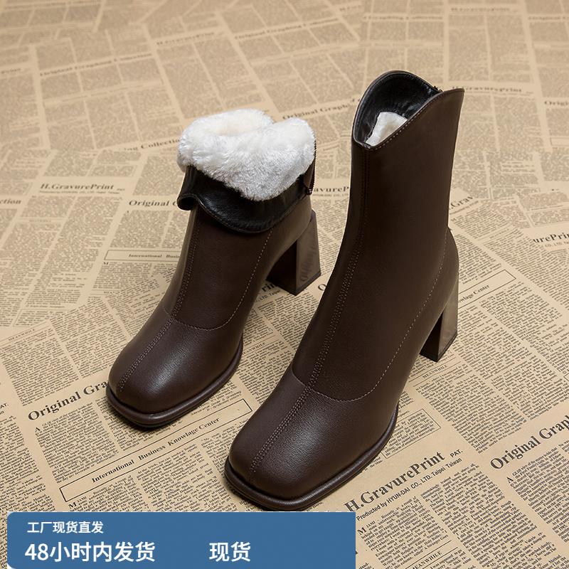 真皮高跟加绒加厚雪地靴女款冬季棉鞋2025年冬款冬鞋保暖秋冬短靴