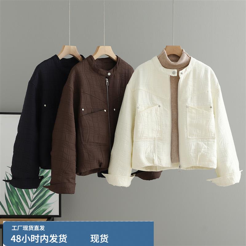 短款小个子立领外套女2025秋季新款韩版宽松百搭休闲压花夹克上衣