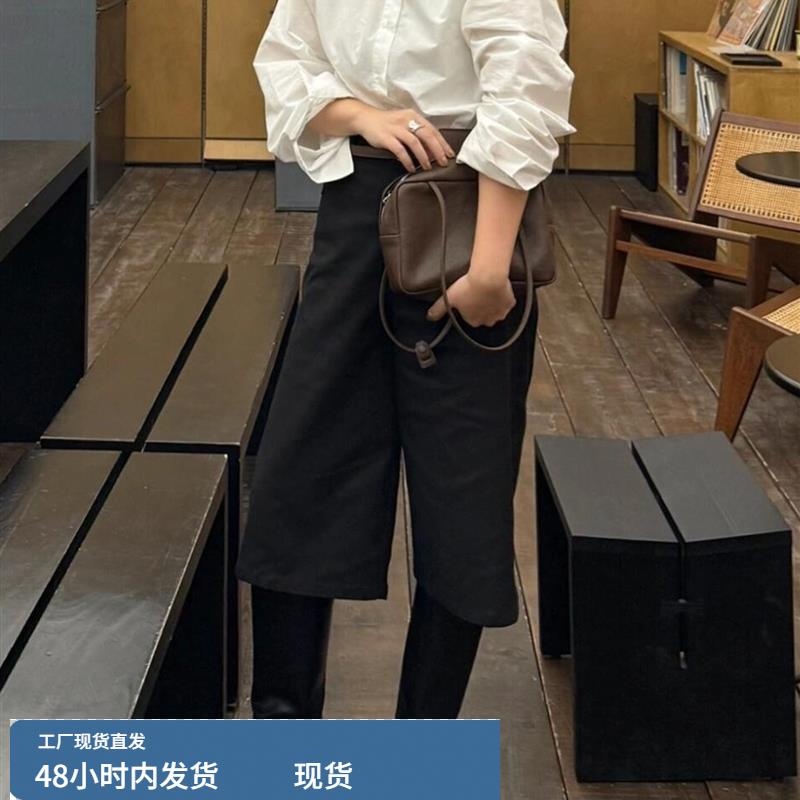 韩版黑色阔腿七分裤温柔气质宽松显瘦温柔百搭御姐范早秋新款2025