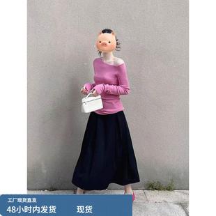 2025年秋装韩系超火氛围感穿搭一整套巨好看玫粉色针织衫套装裙女