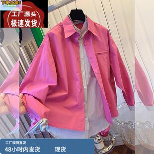 设计感小众别致休闲假两件衬衫女春秋胖妹妹宽松减龄大码衬衣上衣