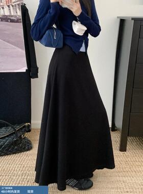 加绒加厚黑色半身裙女2025秋冬新款高腰垂感a字长裙遮胯大摆伞裙