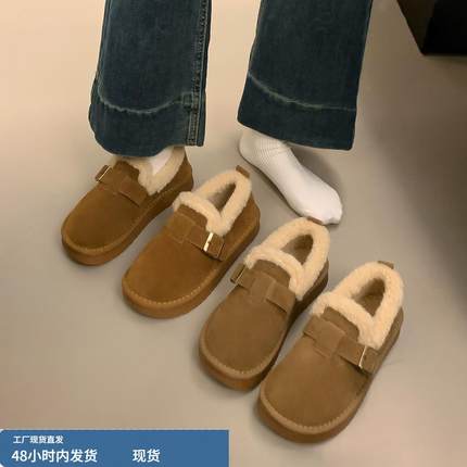 网红加绒厚底勃肯鞋女毛毛鞋外穿2025新款秋冬爆款博肯乐福棉鞋子