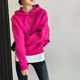 巨好看 套头宽松上衣 秋冬加绒加厚新款 火龙果色短款 连帽卫衣女款