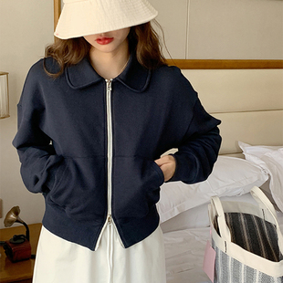 polo领短款卫衣开衫外套女款春秋款2025新款爆款拉链宽松长袖上衣