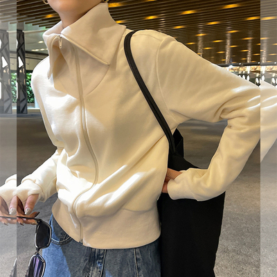 加绒韩系短款高领卫衣外套女