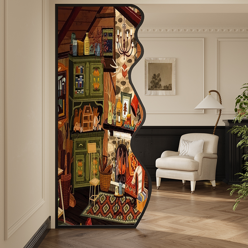 法式复古抽象顶天立地金属屏风隔断客厅遮挡餐厅玄关装饰固定座屏