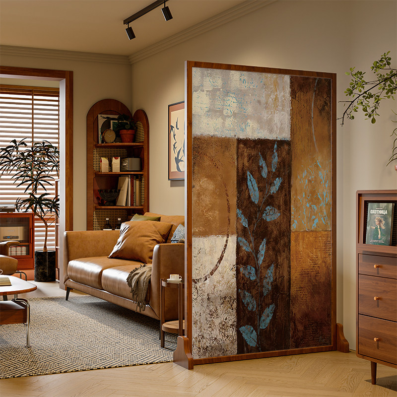法式中古实木屏风隔断复古客厅装饰玄关卧室餐厅移动遮挡抽象座屏