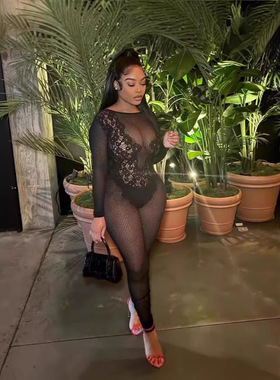 Backless long sleeved one-piece knitted jumpsuit pants