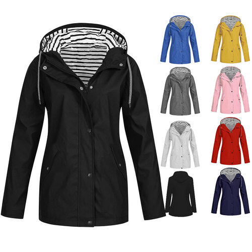 Women's windbreaker Plus Size Womens?jacket coat Solid Rain
