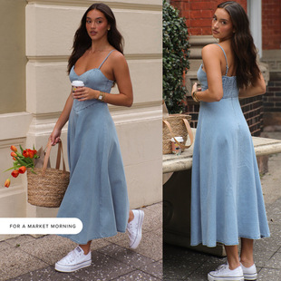 Denim Sleeve Faux Slim Dress Halter