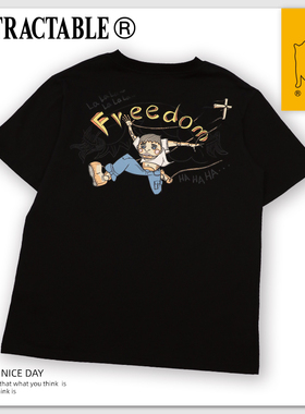 INTRACTABLE原创设计限量黑色木偶潮夏装印花刺绣短袖t恤男女同款
