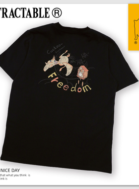 INTRACTABLE原创设计限量黑色咕咕钟鸟潮夏装印花刺绣t恤男女同款