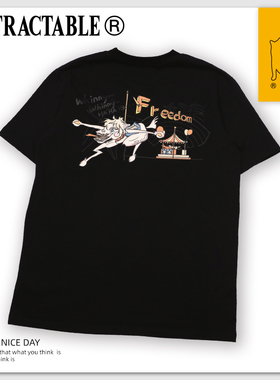 INTRACTABLE原创设计限量黑色木马潮流夏装印花刺绣t恤男女同款