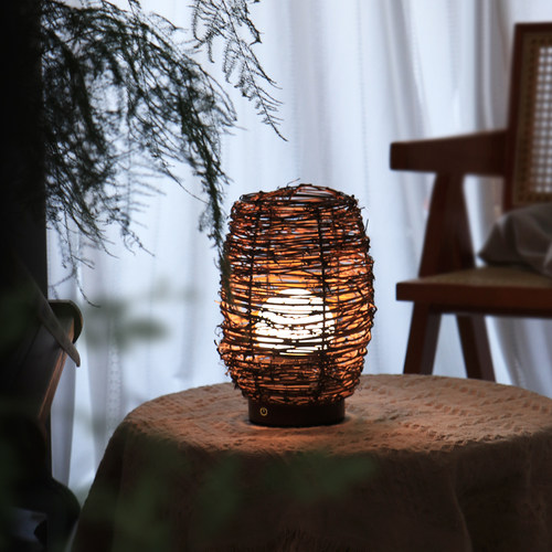 枯木灯台灯新中式东南亚藤编覆古侘寂氛围茶室客厅卧室床头小夜灯